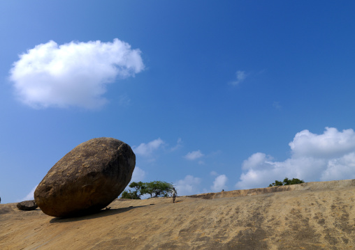 Lord Krishna's Butterball, A Giant Natural Rock Perched On A Slope, Mahabalipuram, Tamil Nadu, India
