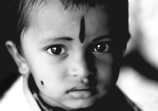 Baby Boy With Khôl And Protection Sign On His Forehead Madurai, India