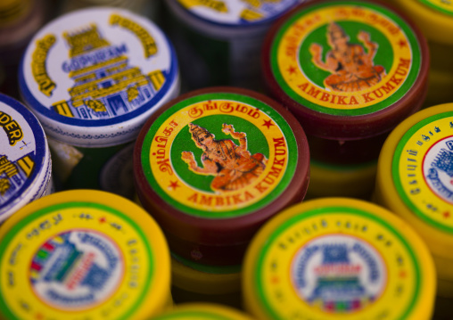 Jars Of Kumkum Powder Used For Worshiping Hindu Gods, Pondicherry, India