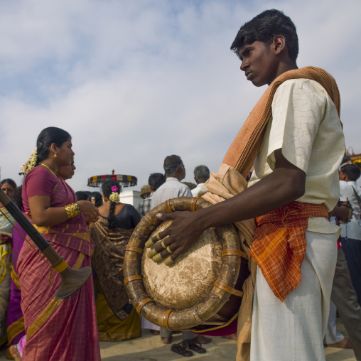 Devotees Playing Nadaswaram And Thavil During The Procession At Masi Magam Festival Pondicherry, India
