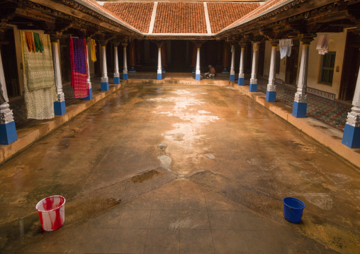 Inner Courtyard With Drying Clothes In A Chettiar Mansion, Kanadukathan Chettinad, India
