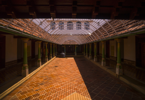 The Inner Hall With Colorful Pillars In The Chettinad Palace, Kanadukathan Chettinad, India