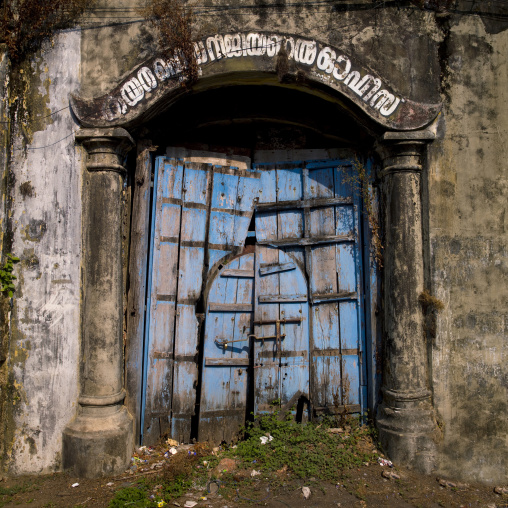 Old Blue Wooden Door Near The Shopping Quarter, Kochi, India