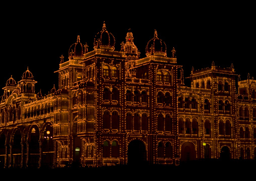 Maharaja's Palace Illuminated At Night, Mysore, India