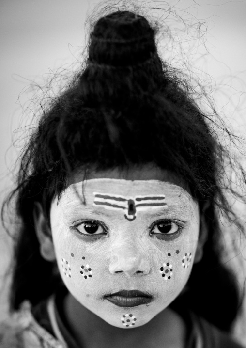 Young Girl With Shiva Make Up, Maha Kumbh Mela, Allahabad, India
