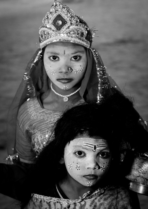 Young Girls With Shiva Make Up, Maha Kumbh Mela, Allahabad, India