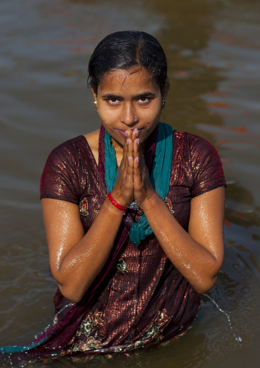 Young Woman Having Her Bath, Maha Kumbh Mela, Allahabad, India