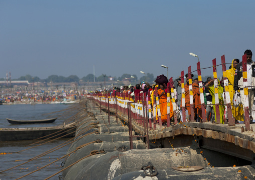 Pilgrims Crossing A Bridge, Maha Kumbh Mela, Allahabad, India