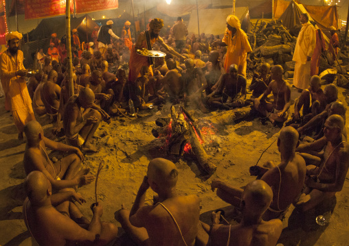 Young Men Becoming Naga Sadhu, Maha Kumbh Mela, Allahabad, India