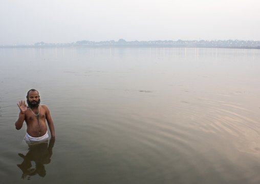 Pilgrim Bathing In Ganges, Maha Kumbh Mela, Allahabad, India