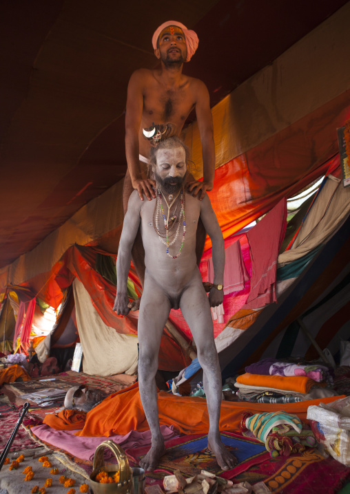 Naga Sadhu Doing Performance With His Penis, Maha Kumbh Mela, Allahabad, India