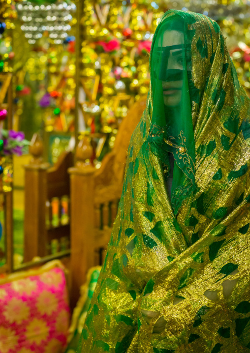 bride in the decorated room for traditional wedding, Hormozgan, Bandar-e Kong, Iran