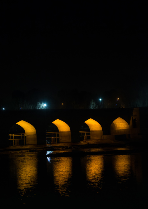 a view of the shahrestan bridge at night highlighting the arches, Isfahan Province, isfahan, Iran