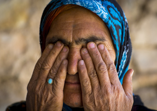 Old Kurdish Woman With Her Fingers On Her Eyes, Palangan, Iran