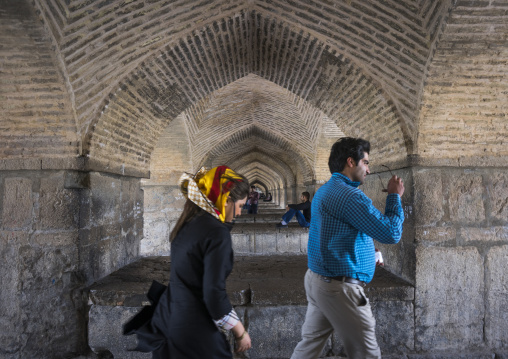 People under khaju bridge pol-e khaju, Isfahan province, Isfahan, Iran