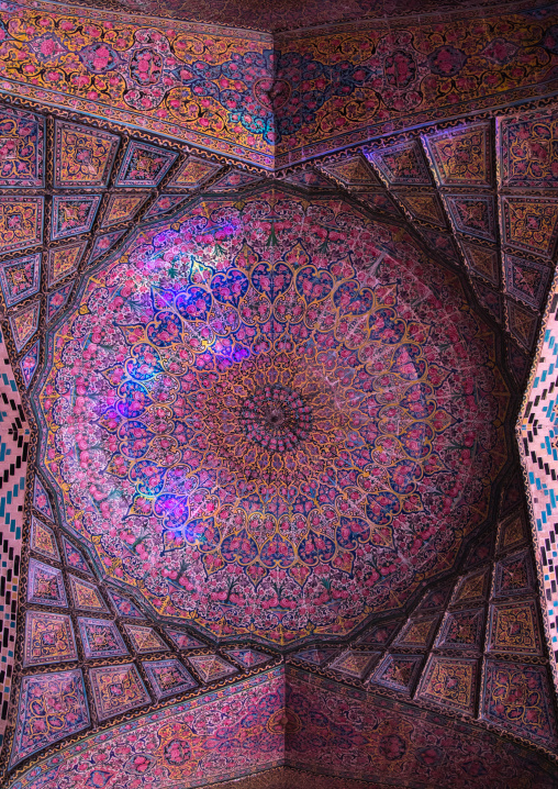 The Nasir ol Molk mosque ceiling with its beautiful colors, Fars Province, Shiraz, Iran