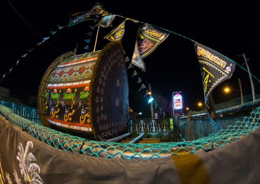 Nakhl in front of an Hosseinieh during Muharram, Yazd Province, Yazd, Iran