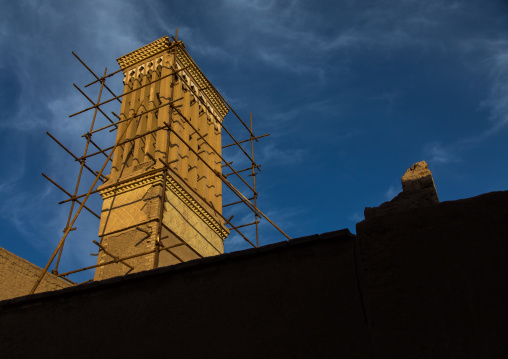 Wind towers with scaffoldings used as a natural cooling system in iranian traditional architecture, Yazd Province, Yazd, Iran