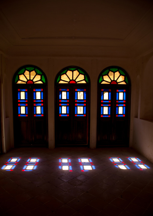 The stained glass windows of Tabatabaei historical house, Isfahan Province, Kashan, Iran