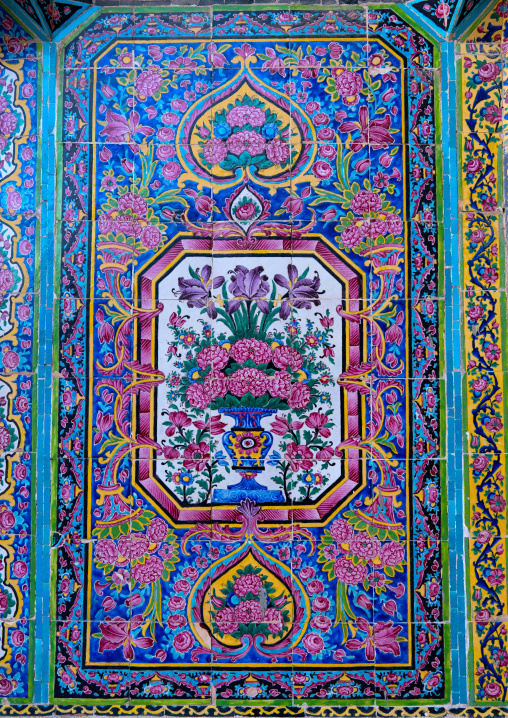Decorated tile work at Nasir ol Molk mosque, Fars Province, Shiraz, Iran