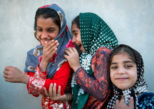 little girls laughing in the street, Qeshm Island, Salakh, Iran