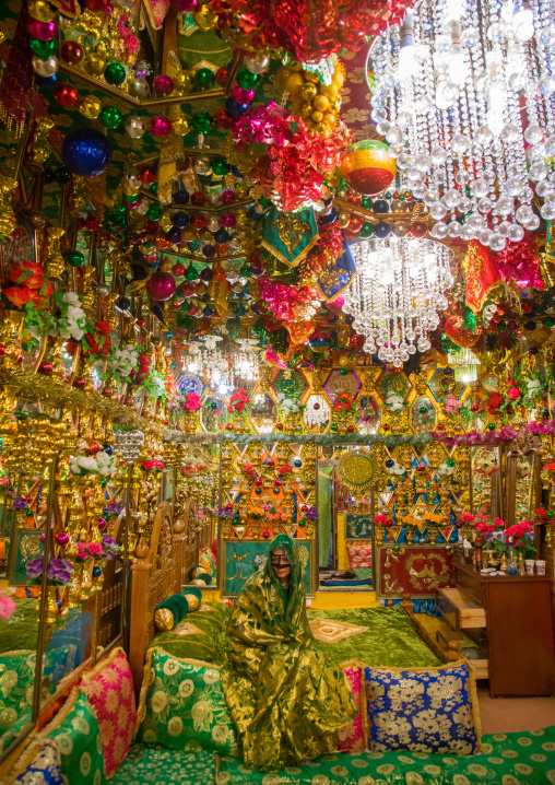 bride in the decorated room for traditional wedding, Hormozgan, Bandar-e Kong, Iran