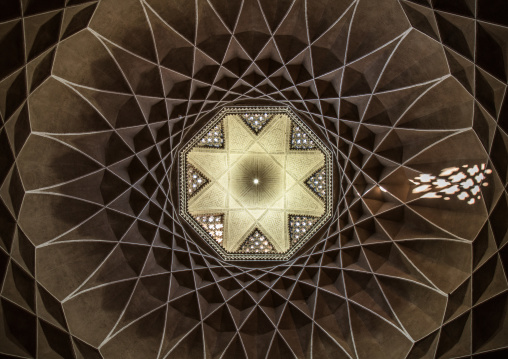 ceiling with its intricate and elaborate patterns in dolat abad garden pavillon, Central County, Yazd, Iran