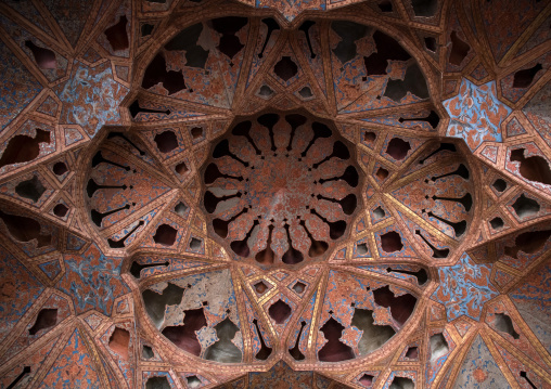 famous acoustic ceiling in the music room of ali qapu palace, Isfahan Province, isfahan, Iran