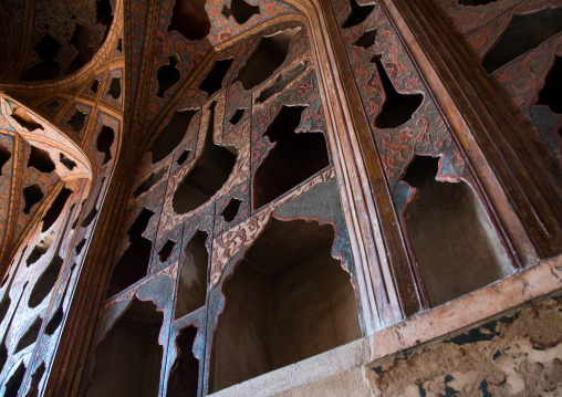 famous acoustic ceiling in the music room of ali qapu palace, Isfahan Province, isfahan, Iran