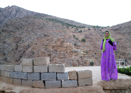 Woman In Front Of The Old Kurdish Village Of Palangan, Iran
