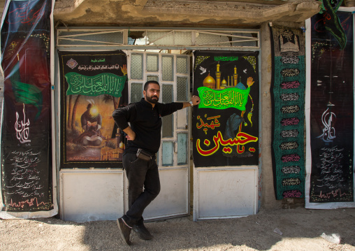 Man In Front Of His Shop During Chehel Menbari Festival On Tasua Day, Lorestan Province, Khorramabad, Iran