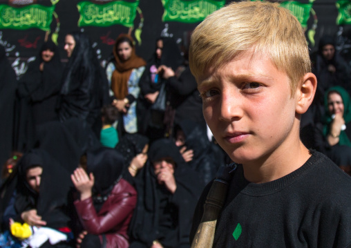 Blonde Kurdish Boy During Ashura Celebration, The Day Of The Death Of Imam Hussein, Kurdistan Province, Bijar, Iran