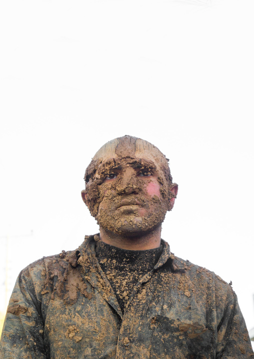 Iranian Shiite Muslim Man Covered In Mud During Ashura, The Day Of The Death Of Imam Hussein, Kurdistan Province, Bijar, Iran