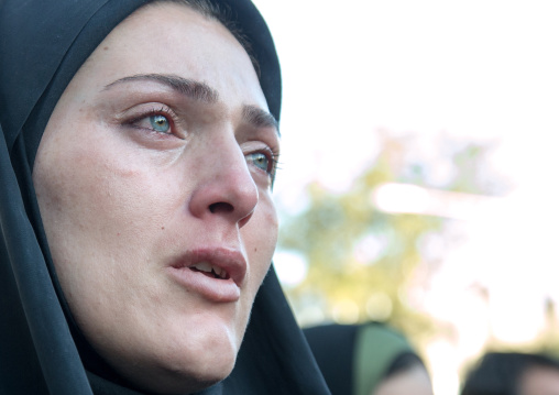 Iranian Shiite Muslim Woman Crying During Ashura Celebration, The Day Of The Death Of Imam Hussein, Kurdistan Province, Bijar, Iran