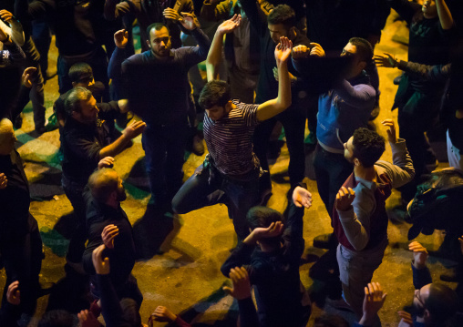 Iranian Shiite Muslim Men Chanting And Self-flagellating During Ashura, The Day Of The Death Of Imam Hussein, Golestan Province, Gorgan, Iran