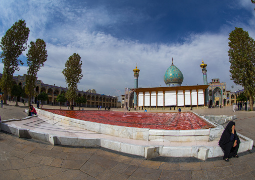 The Shah-e-cheragh Mausoleum With The Bassin Filled With Red Water To Commemorate Ashura, Fars Province, Shiraz, Iran
