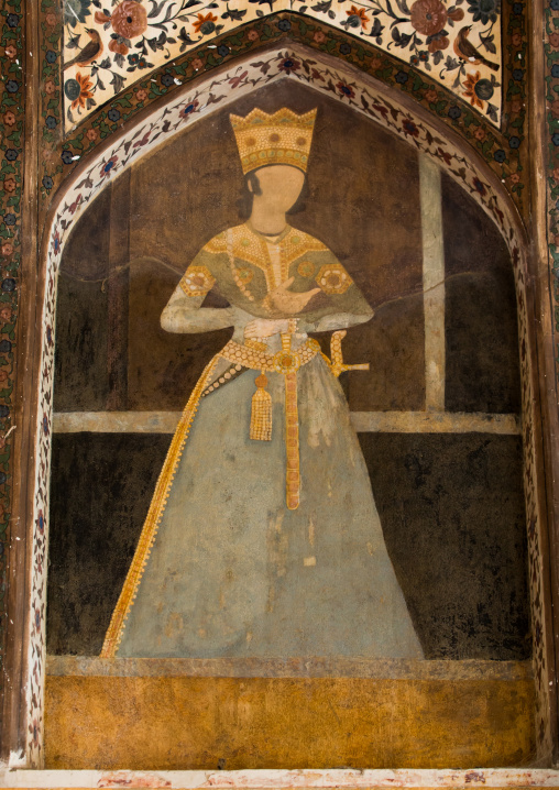Painted Portrait With Face Scratched In Bagh-e Tarikhi-ye Fin Garden, Isfahan Province, Kashan, Iran