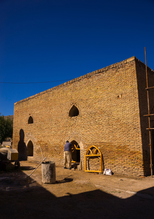 Iranian Worker Renovating An Old Caravanserai, Golestan Province, Karim Ishan, Iran