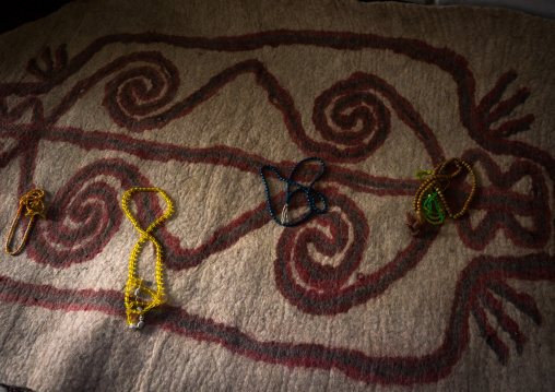 Prayer Beads In A Mosque On A Traditional Turkmen Carpet, Golestan Province, Karim Ishan, Iran