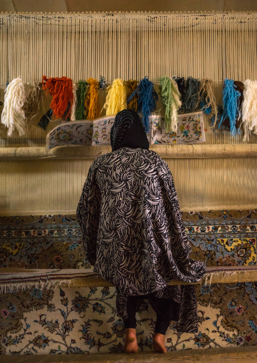 An Afghan Refugee Woman Making A Carpet In Her House, Isfahan Province, Kashan, Iran