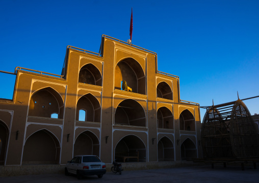 A Wooden Nakhl In Front Of The Three-storey Hosseinieh , Yazd Province, Yazd, Iran