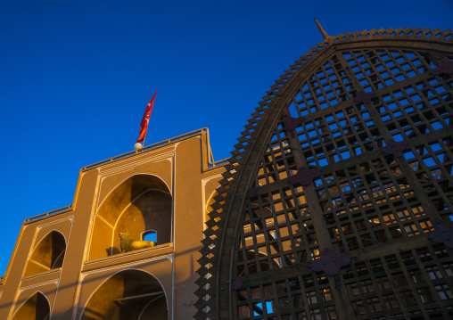 A Wooden Nakhl In Front Of The Three-storey Hosseinieh 
, Yazd Province, Yazd, Iran