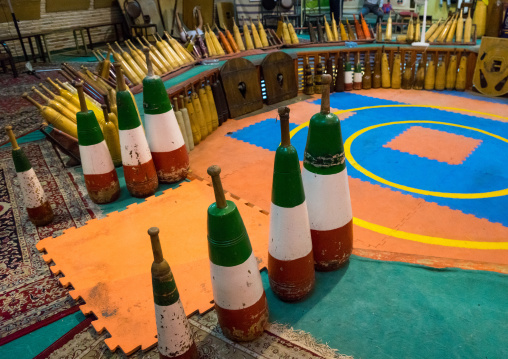 Indian Clubs In Saheb A Zaman Club Zurkhaneh, Yazd Province, Yazd, Iran