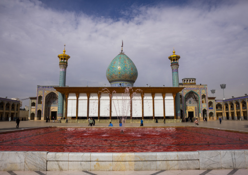 The Shah-e-cheragh Mausoleum With The Bassin Filled With Red Water To Commemorate Ashura, Fars Province, Shiraz, Iran