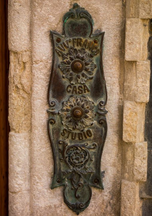 Old bronze doorbell, Veneto Region, Venice, Italy