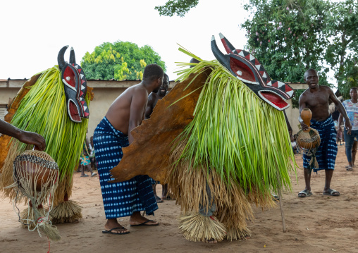 Goli sacred masks couple in Baule tribe during a ceremony, Région des Lacs, Bomizanbo, Ivory Coast