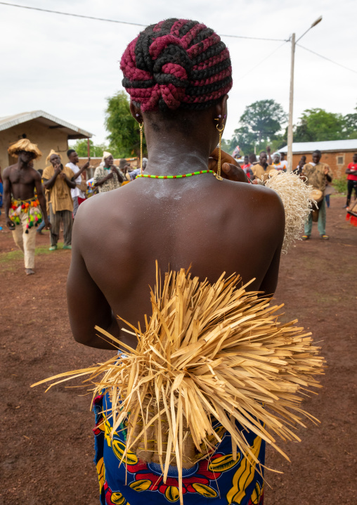 Young Senufo woman dancing the Ngoro during a ceremony, Savanes district, Ndara, Ivory Coast
