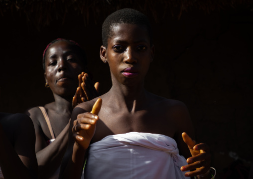 Dan tribe young women dancing during a ceremony, Bafing, Gboni, Ivory Coast