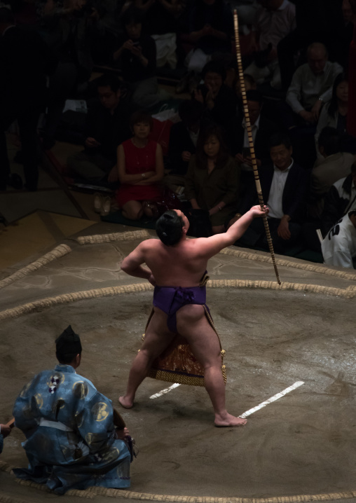 Sumo tournament winner rin the ryogoku kokugikan sumo arena, Kanto region, Tokyo, Japan