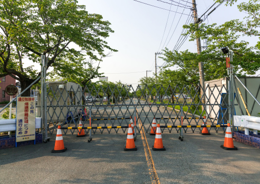 Roadblock in the difficult-to-return zone after the daiichi nuclear power plant irradiation, Fukushima prefecture, Tomioka, Japan